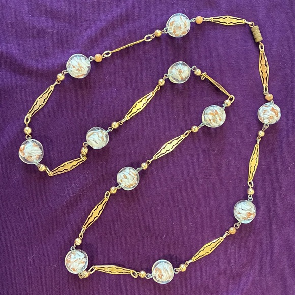 Vintage Murano Venetian Foil & 18k Gold Glass Bead Necklace. - Picture 1 of 2